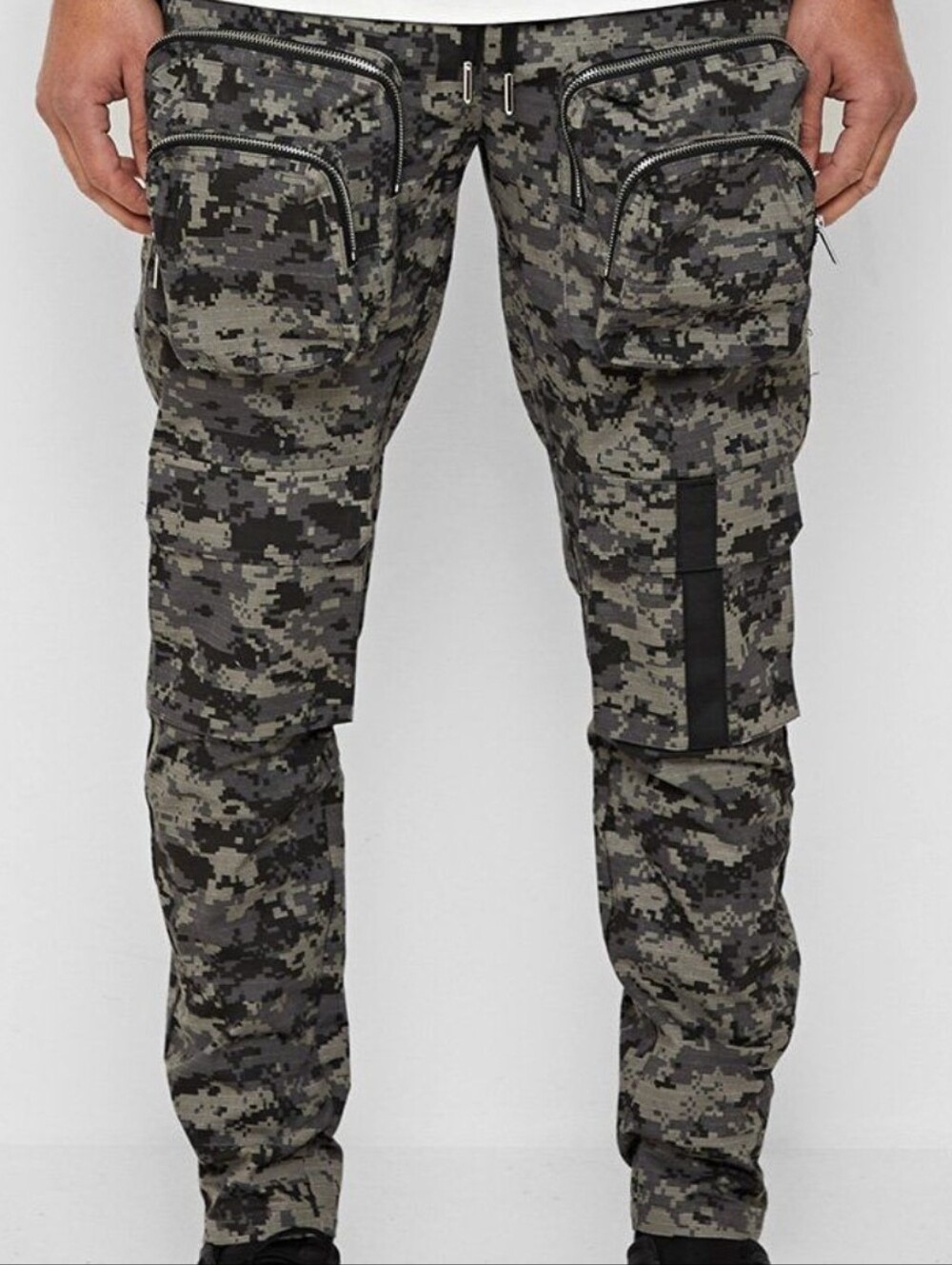 Maniere De Voir Mens Grey Camo Cargo Pants Joggers Military Tech Drawstring Zip